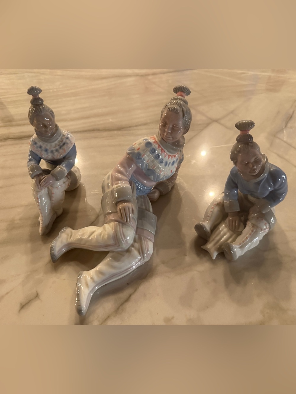 Vintage Rare Chukchi Figurines Set of 3 marked “CB”Lladro Style Andrea by Sadek